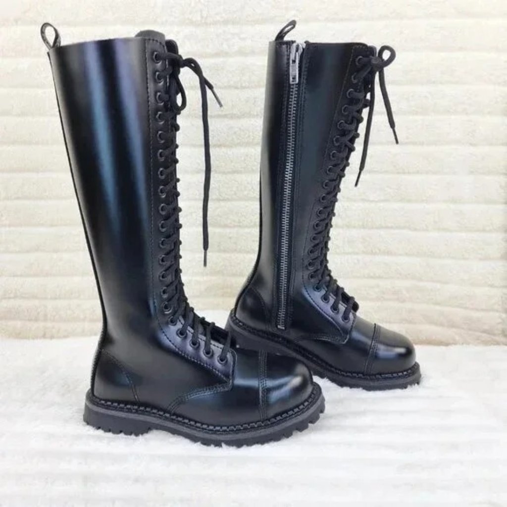 Riot 20 Vl Goth Combat Biker Steel Toe Boots Black Vegan Leather By Demonia